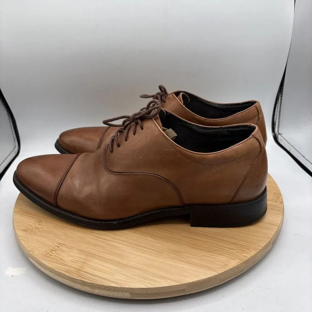 Stacy Adams Men’s 10.5 US Oxford Cap-Toe Dress Shoes Cognac Leather Lace-Up